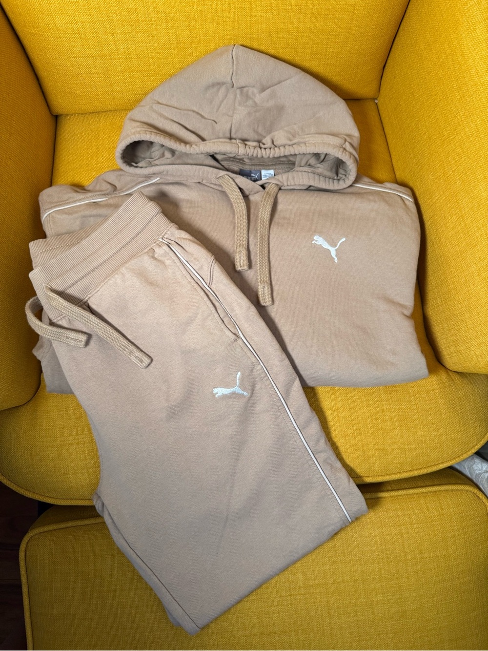 Puma Women Beige Hooded Sweatshirt & Jogger Set